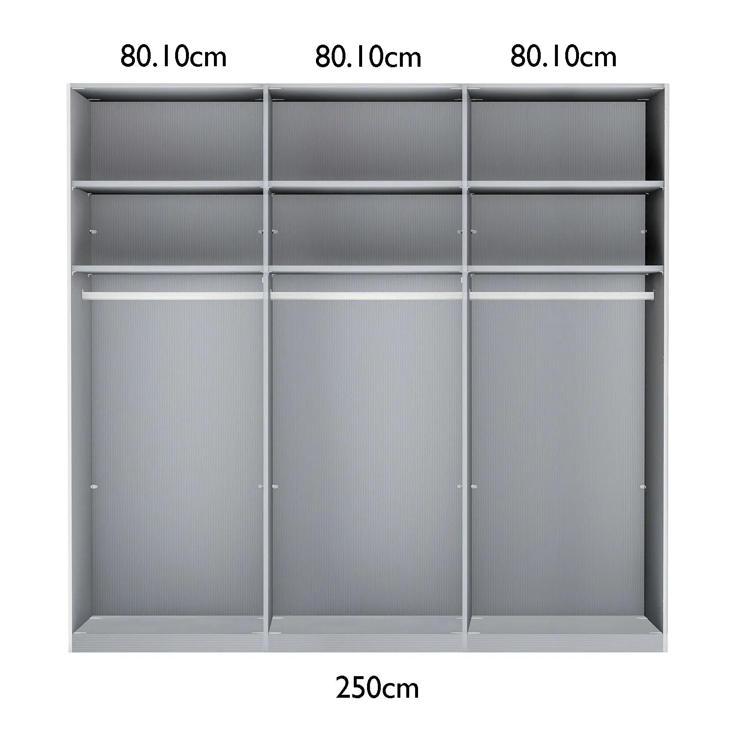 Wiemann 250cm Sliding Door Wardrobe Internal Compartments Layout with Dimensions on white Background 