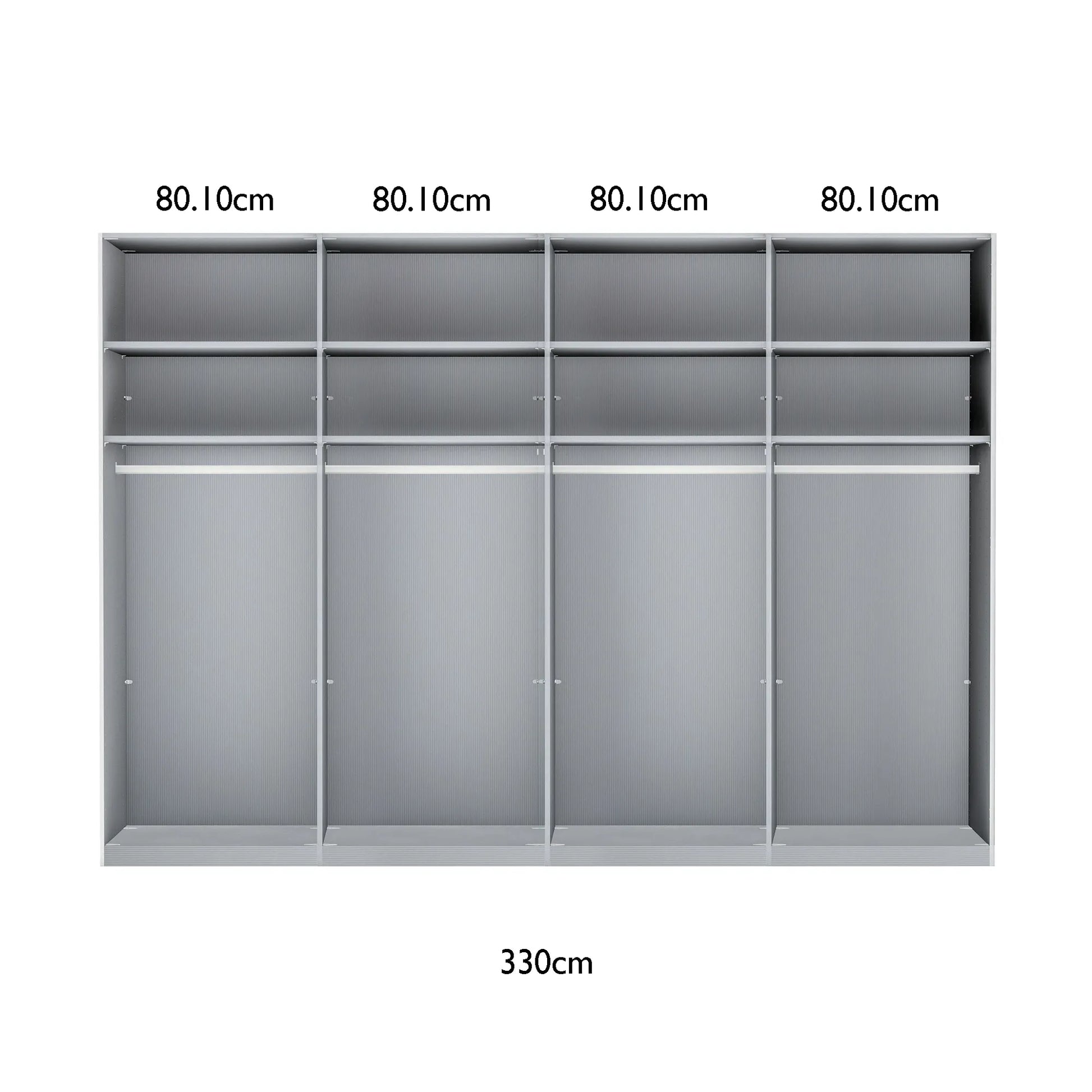 Wiemann 330cm Sliding Door Wardrobe Internal Compartments Layout with Dimensions on white Background 