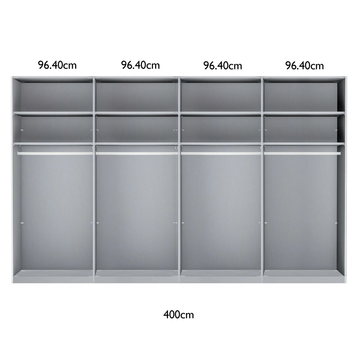 Wiemann 400cm Sliding Door Wardrobe Internal Compartments Layout with Dimensions on white Background 