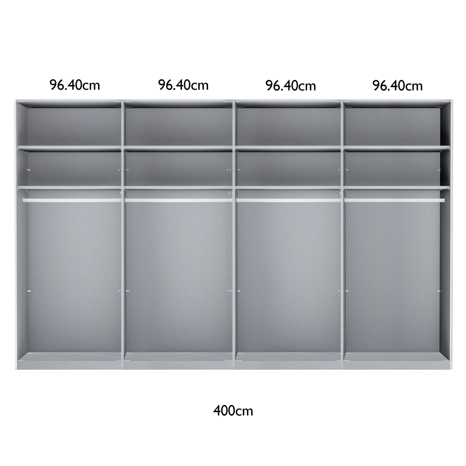 Wiemann 400cm Sliding Door Wardrobe Internal Compartments Layout with Dimensions on white Background 