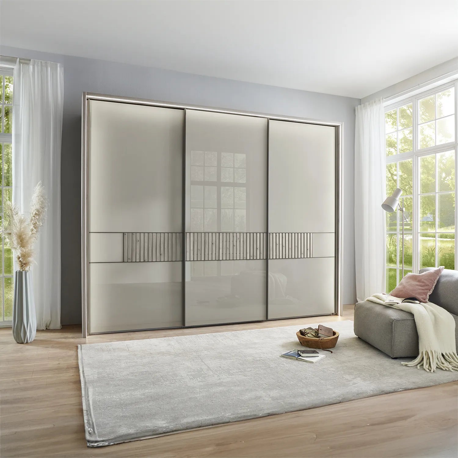 Vilmar Pebble Grey Glass 3 Door Sliding Wardrobe 