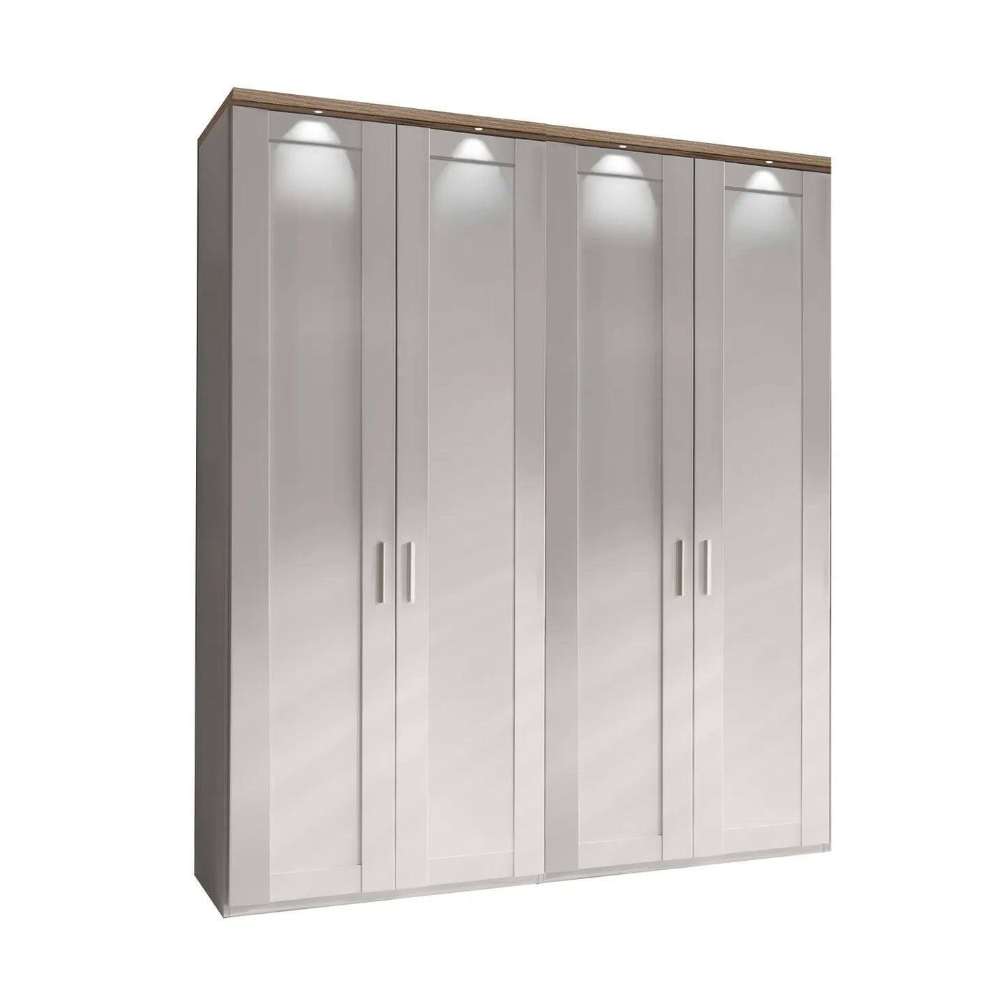 Wiemann Kempton White 200cm 4 door hinged wardrobe with Oak Light Cornice