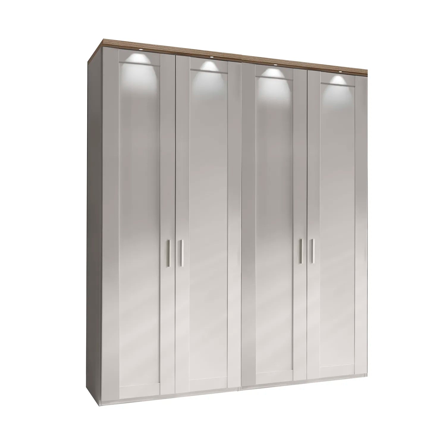 Wiemann Kempton White 200cm 4 door hinged wardrobe with Oak Light Cornice