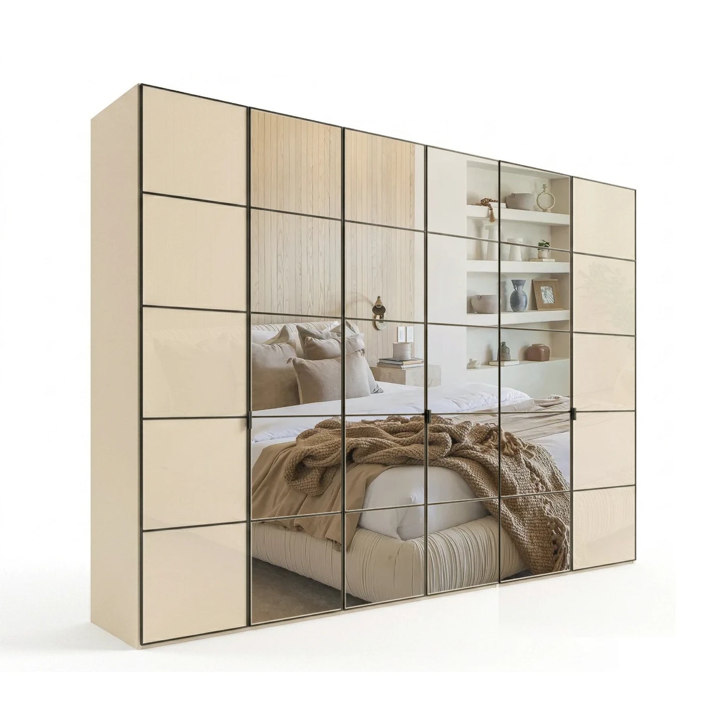 Zenith 300cm Champagne Glass 6 Door Wardrobe with Mirror