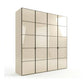 Modern wardrobe with glass panels on a white background