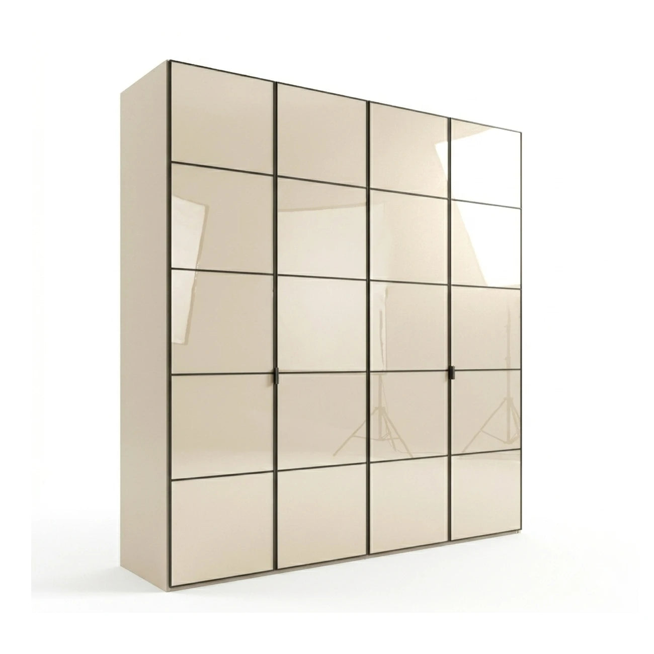 Modern wardrobe with glass panels on a white background
