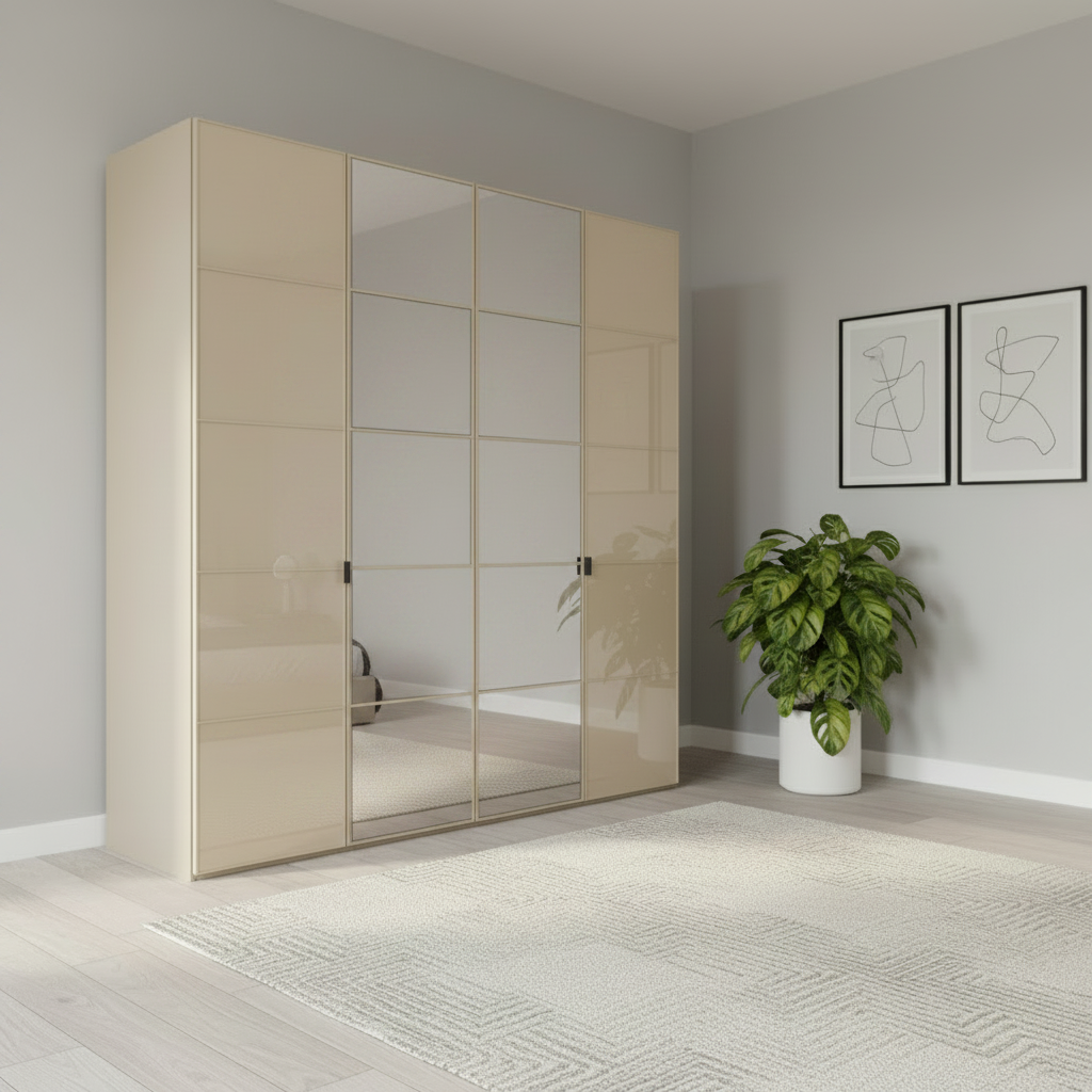 Wiemann Zenith Quito 200cm 4 Door Wardrobe with Champagne Glass and Mirror Front 