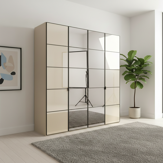 Zenith 200cm Champagne Glass 4 Door Wardrobe with Mirror