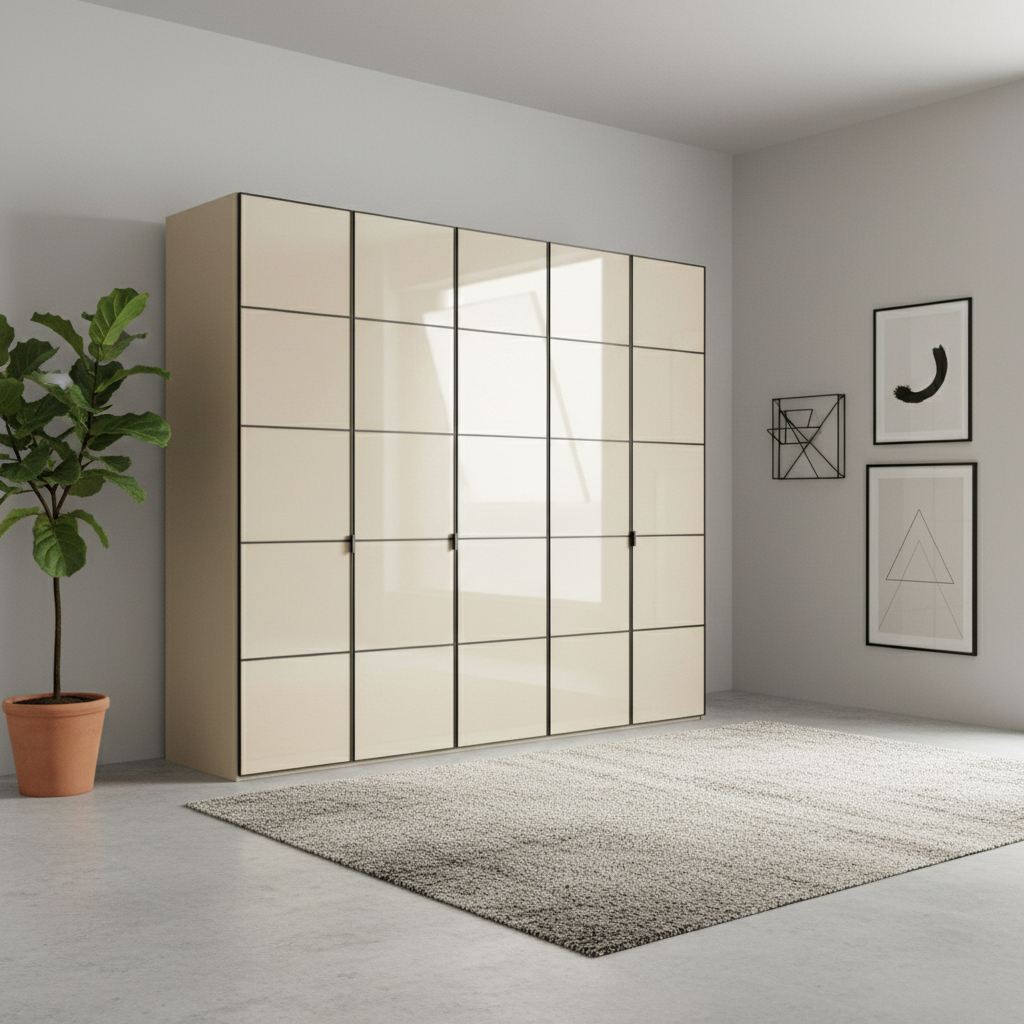 Zenith 250cm Champagne Glass 5 Door Wardrobe with Mirror