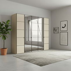 Zenith 250cm Champagne Glass 5 Door Wardrobe with Mirror