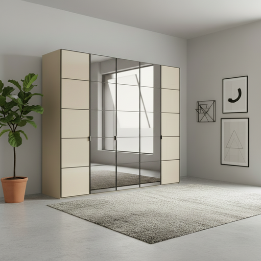 Zenith 250cm Champagne Glass 5 Door Wardrobe with Mirror