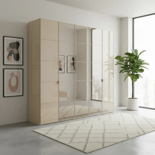 Zenith 250cm Champagne Glass 5 Door Wardrobe with Mirror