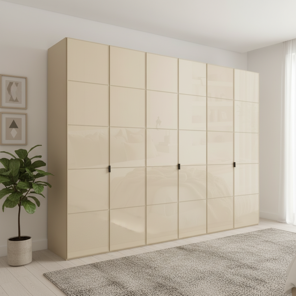Zenith 300cm Champagne Glass 6 Door Wardrobe with Mirror
