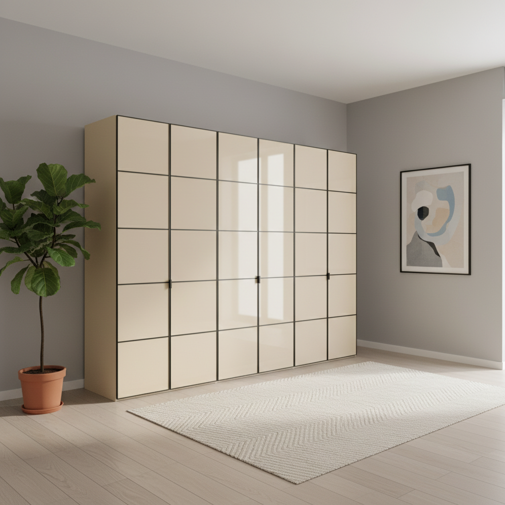 Zenith 300cm Champagne Glass 6 Door Wardrobe with Mirror
