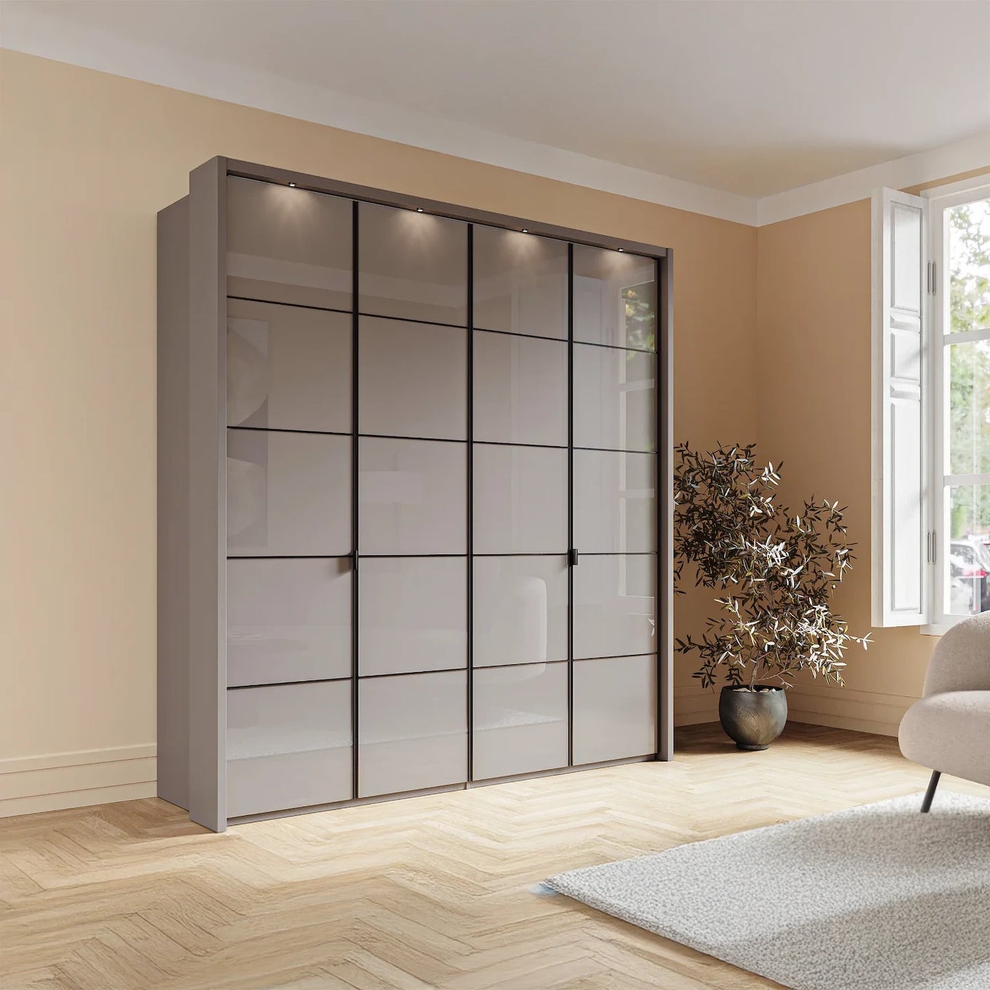 Zenith Havana Glass 4 Door Wardrobe 200cm