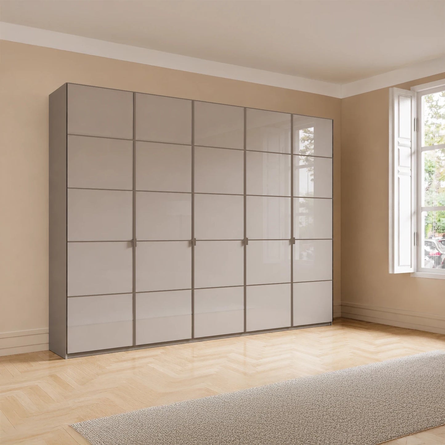 Zenith 250cm Havana Glass 5 Door Wardrobe - W250cm
