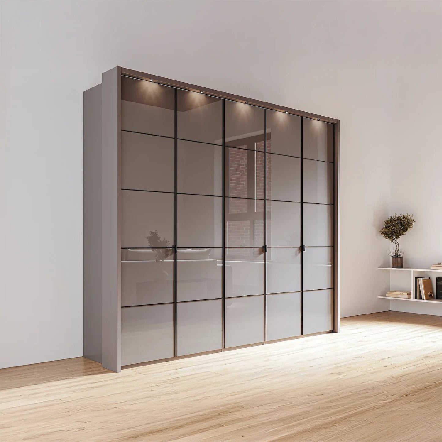 Zenith 250cm Havana Glass 5 Door Wardrobe - W250cm