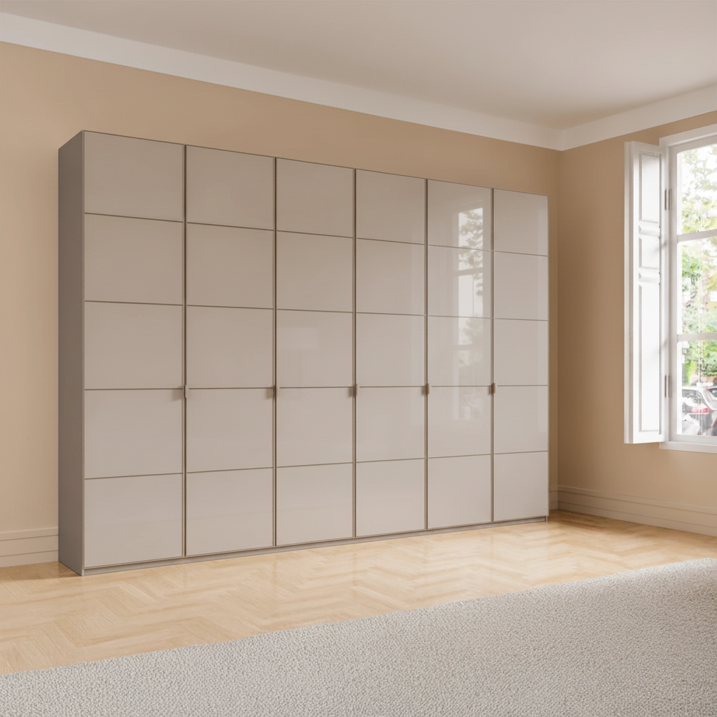 Wiemann Quito Zenith Large 6 Door  wardrobe with Havana glass doors and Trims