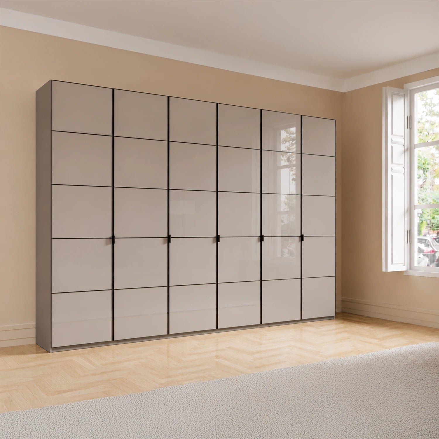 Zenith Havana glass wardrobe 300cm, 350cm & 400cm options. Custom mirror layouts. Premium Wiemann design with FREE delivery & assembly.