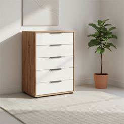 Wiemann Saka 5 drawer glass chest in White Oak