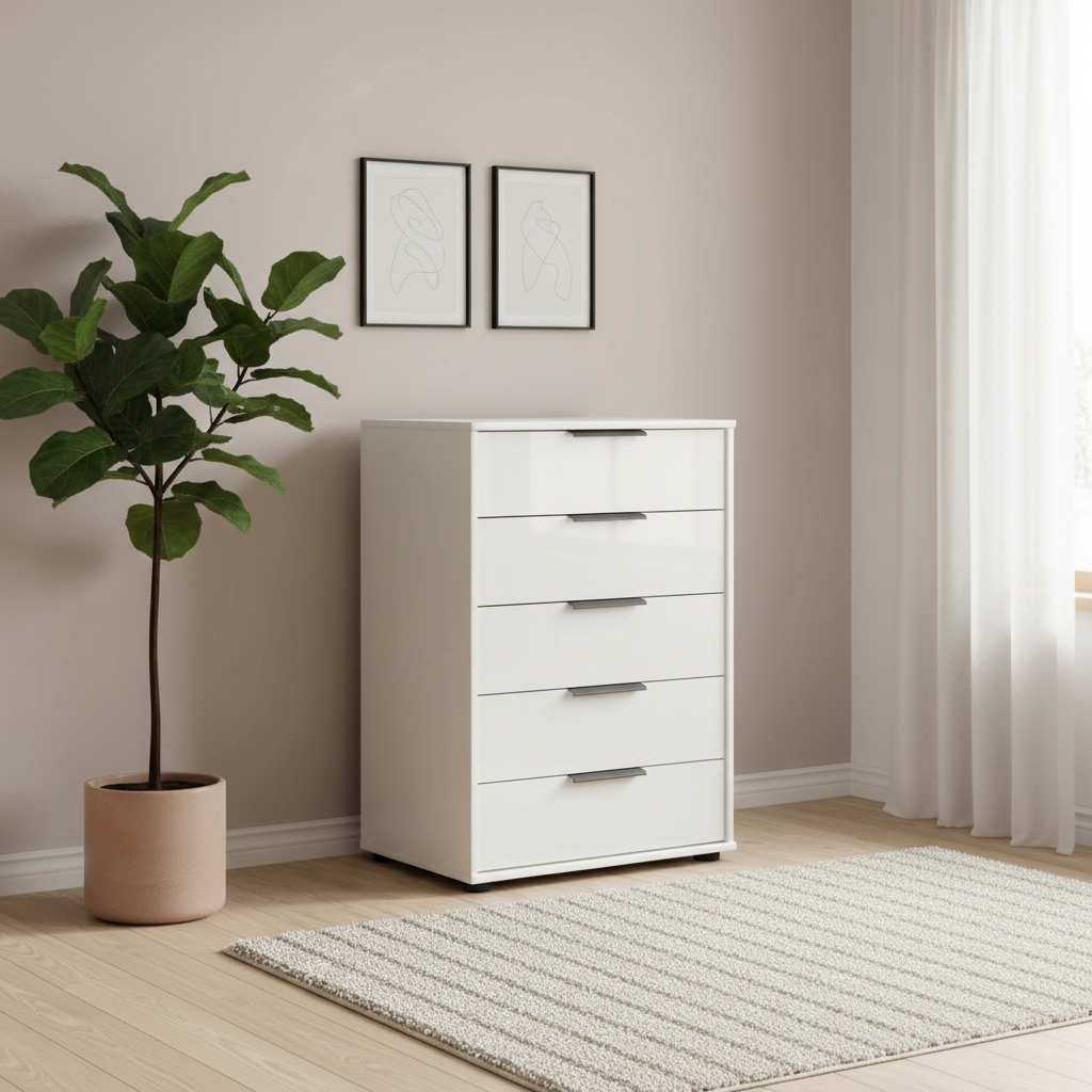 White Wiemann Saka glass chest of drawers