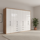 Wiemann Saka 300cm bi-fold wardrobe with 8 glass doors and 6 glass drawers