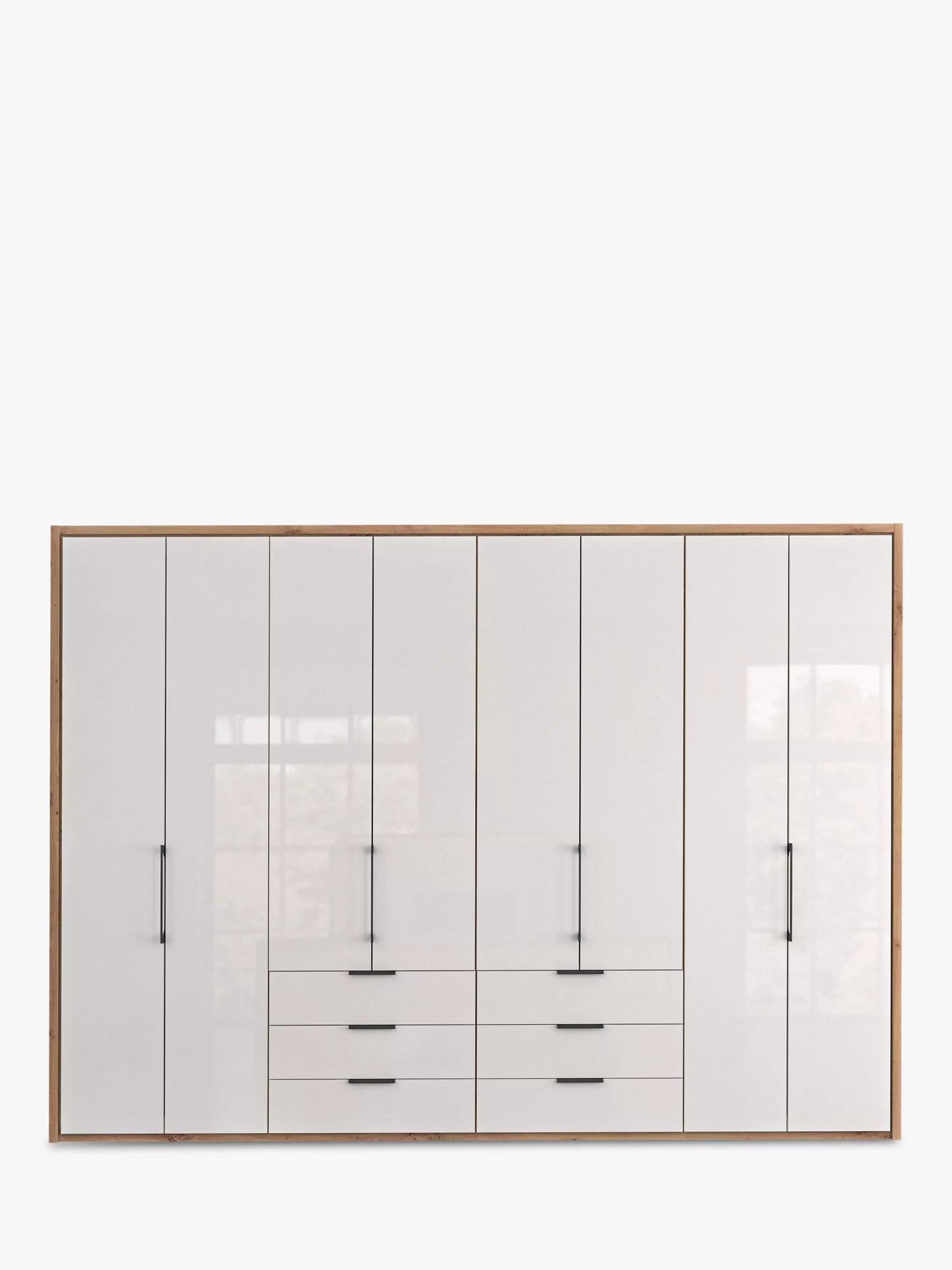 Wiemann Saka 300cm Bi-Fold Wardrobe With 8 Glass Doors & 6 Glass Drawers