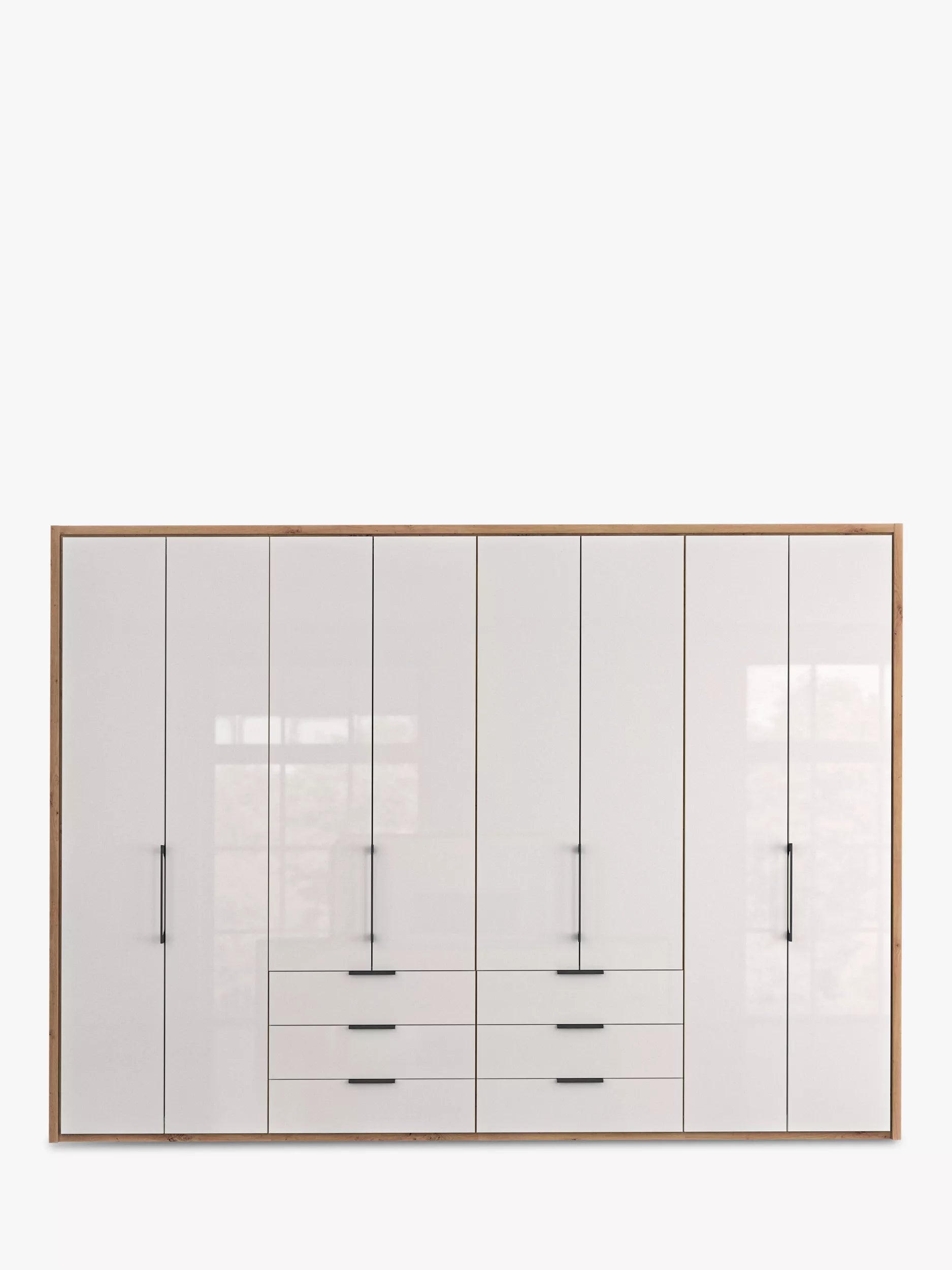 Wiemann Saka 300cm Bi-Fold Wardrobe With 8 Glass Doors & 6 Glass Drawers