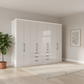 Wiemann Saka 300cm Bi-Fold Wardrobe With 8 Glass Doors & 6 Glass Drawers with White Carcase