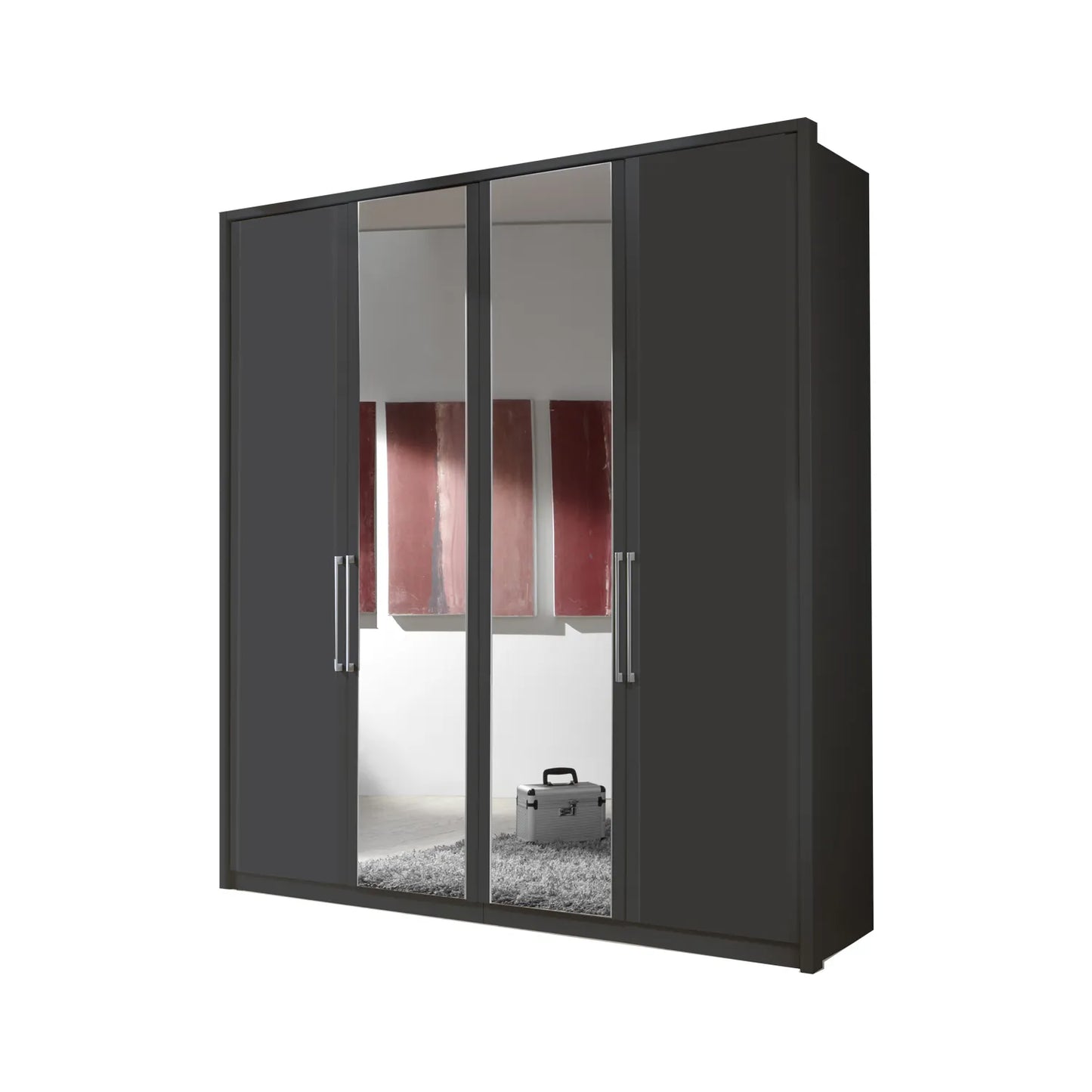 Wiemann Bristol Graphite and Mirror Front 4 Door Wardrobe
