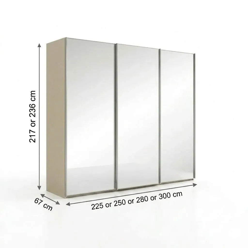 Wiemann Full Mirror IPhoenix conic Champagne Carcase 3 Door Sliding Wardrobe - Dimensions