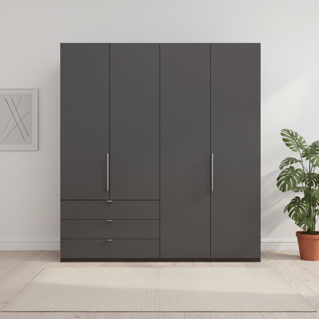 Wiemann Loft 4 Doors & 3 Drawers With Bi-Fold Doors Wardrobe in Havana Front view
