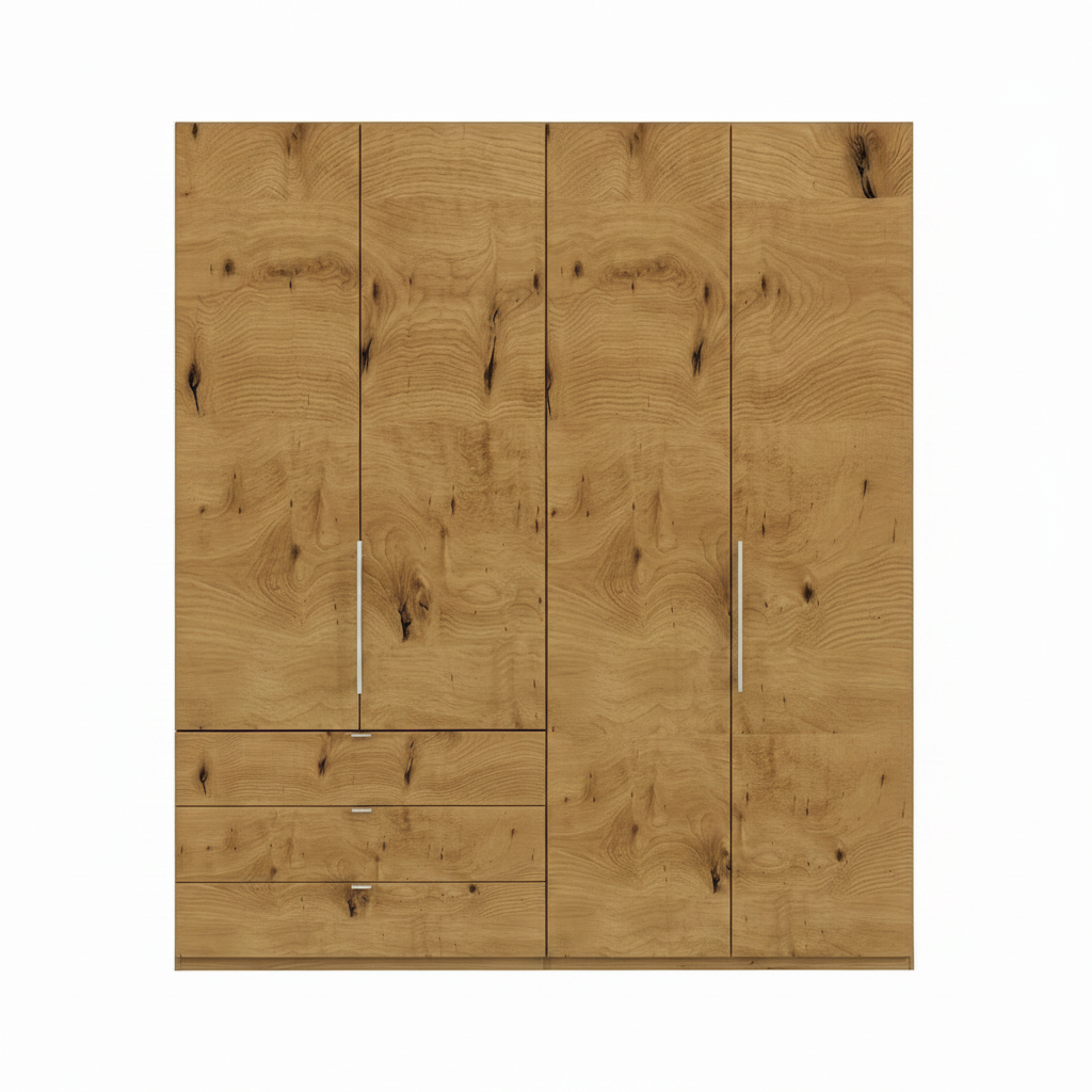Wiemann Loft 4 Doors & 3 Drawers With Bi-Fold Doors Wardrobe in Bianco Oak