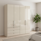 Wiemann Loft 4 Doors & 3 Drawers With Bi-Fold Doors Wardrobe in Glass Champagne styled in a modern room