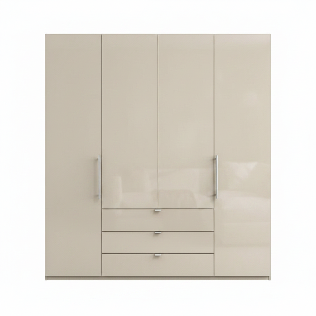 Wiemann Loft 4 Doors & 3 Drawers With Bi-Fold Doors Wardrobe in Glass Champagne