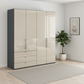 Wiemann Loft 4 Doors & 3 Drawers With Bi-Fold Doors Wardrobe in Glass Champagne with Havana Carcase