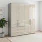 Wiemann Loft 4 Doors & 3 Drawers With Bi-Fold Doors Wardrobe in Glass Champagne with Pebble Grey Carcase