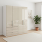 Wiemann Loft 4 Doors & 3 Drawers With Bi-Fold Doors Wardrobe in Glass Champagne with White Carcase