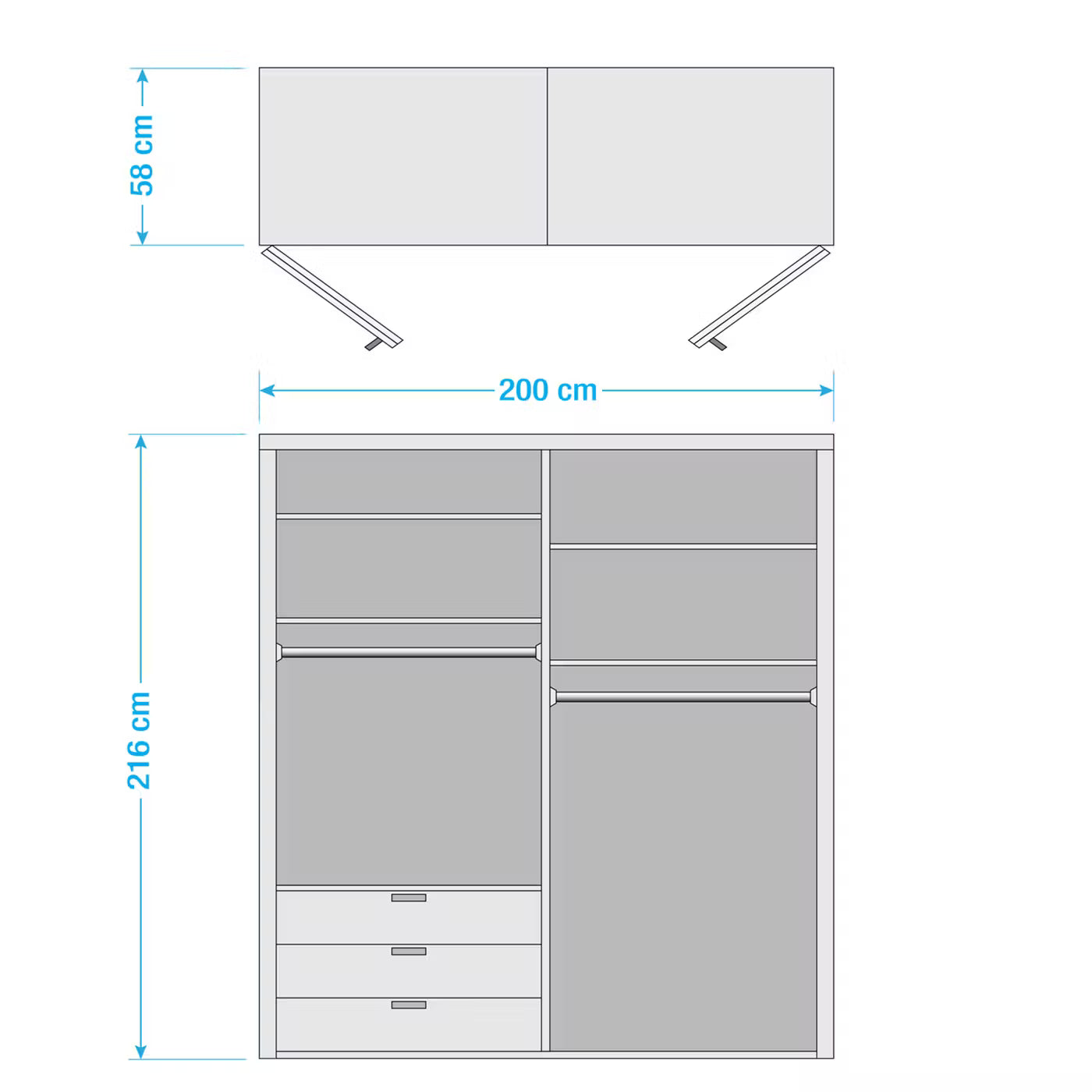 Wiemann Loft 4 Doors & 3 Drawers Hinged Wardrobe Dimensions view