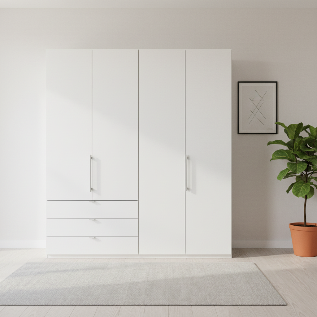 Wiemann Loft 4 Doors & 3 Drawers Hinged Wardrobe in White straight view