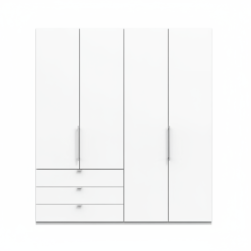 Wiemann Loft 4 Doors & 3 Drawers Hinged Wardrobe in White in white background