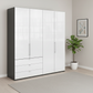 Wiemann Loft 4 Doors & 4 Drawers Hinged Wardrobe in White with Havana Carcase styled in a modern bedroom