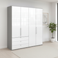 Wiemann Loft 4 Doors & 4 Drawers Hinged Wardrobe in White with Pebble Grey Carcase styled in a modern bedroom
