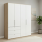 Wiemann Loft 4 Doors & 4 Drawers Hinged Wardrobe in White with Bianco Oak Carcase styled in a modern bedroom