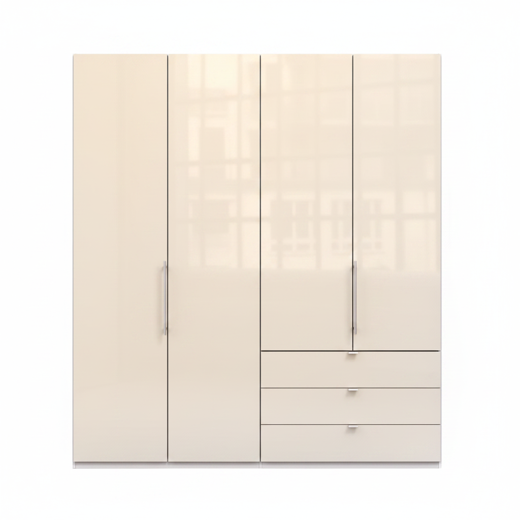 Wiemann Loft 4 Doors & 3 Drawers With Bi-Fold Doors Wardrobe in Glass Mangolia