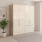 Wiemann Loft 4 Doors & 3 Drawers With Bi-Fold Doors Wardrobe in Glass Mangolia with Rustic Oak Carcase 