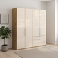 Wiemann Loft 4 Doors & 3 Drawers With Bi-Fold Doors Wardrobe in Glass Mangolia nwith Bianco Oak Carcase