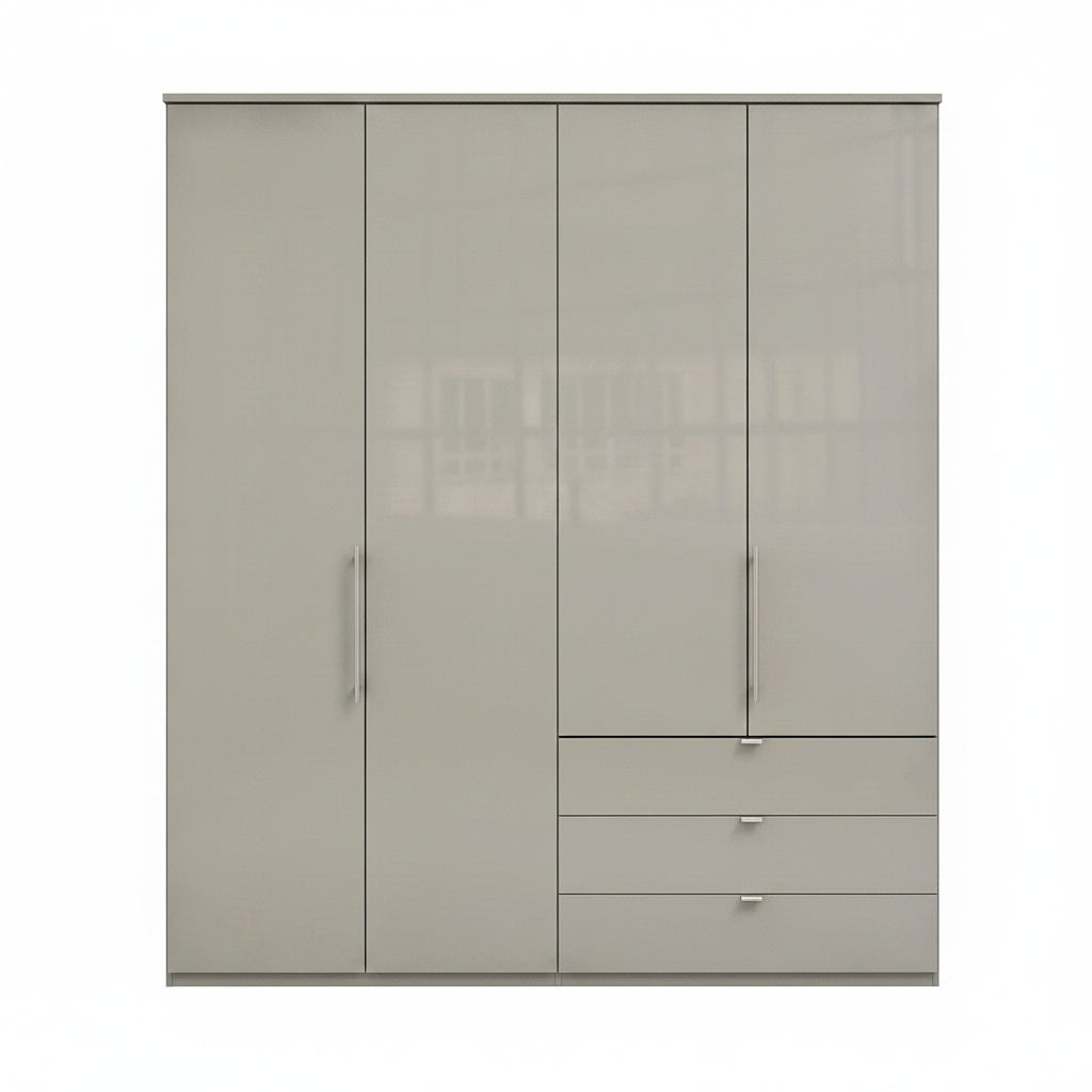 Wiemann Loft 4 Doors & 3 Drawers With Bi-Fold Doors Wardrobe in Glass Pebble Grey