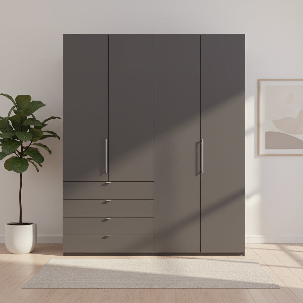 Wiemann Loft 4 Doors & 4 Drawers With Bi-Fold Doors Wardrobe in Havana Front view
