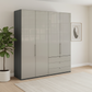Wiemann Loft 4 Doors & 3 Drawers With Bi-Fold Doors Wardrobe in Glass Pebble Grey with Havana Carcase